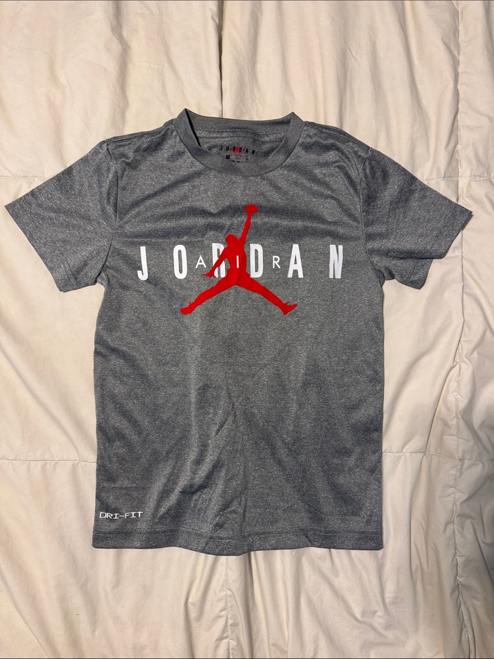 Jordan Gray Tee with Red Jumpman and White Lettering